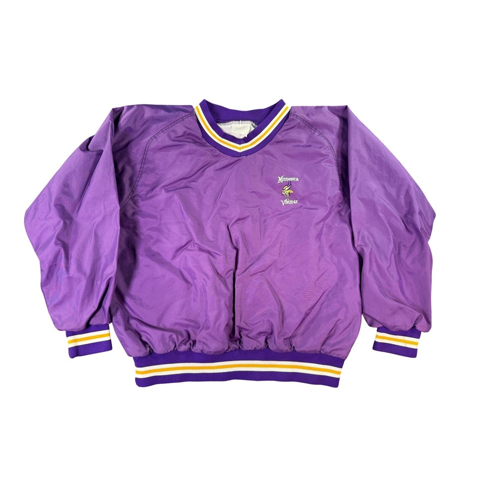 Vintage Minnesota Vikings Windbreaker Mens Large Purple V-Neck Pullover NFL 80s